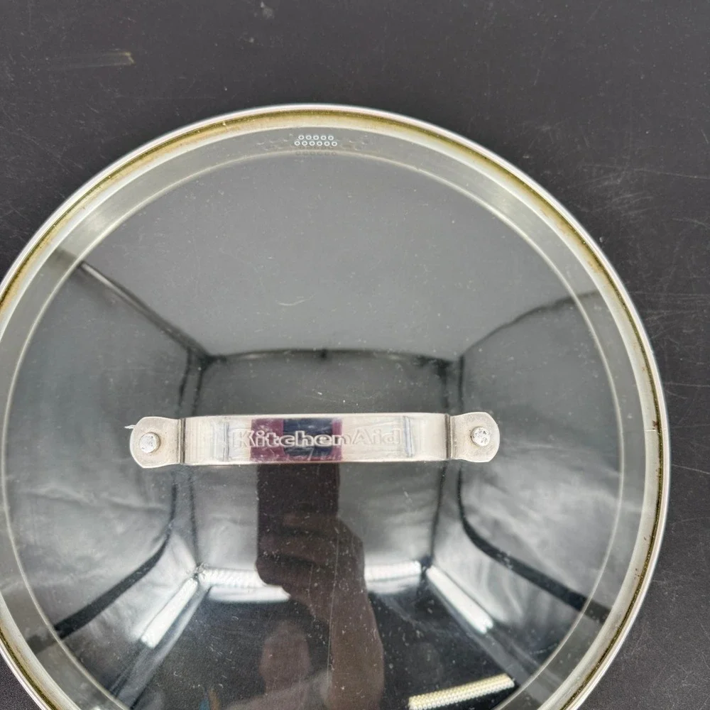 KitchenAid 9.5 Inch Tempered Glass Straining Lid with Stainless Steel Rim Handle